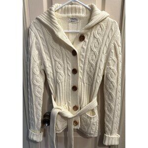 100% Virgin Acrylic Womens Med Ivory Chunky Long Sleeve Full Button Sweater